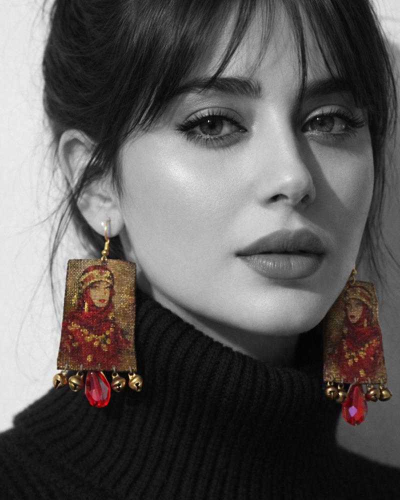 handmade red earrings closeup
