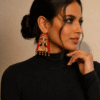 Red handmade doll earrings, unique fashion statement jewelry for girls