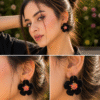 Black choker necklace set for girls with floral handmade design and matching earrings for trendy fashion styling earring closeup
