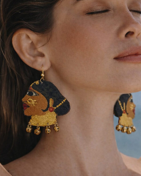handmade black earrings closeup