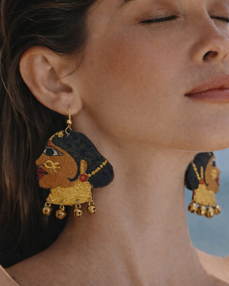 handmade black earrings closeup