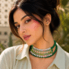 Green choker necklace set for girls with handmade layered design and trendy fashion jewelry style closuep
