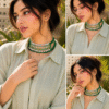 Green choker necklace set for girls with handmade layered design and trendy fashion jewelry style main