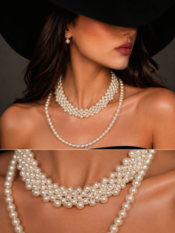 luxury pearl necklace set for fashion girls closeup