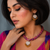 Multicolor handmade necklace set closeup for women with matching earrings