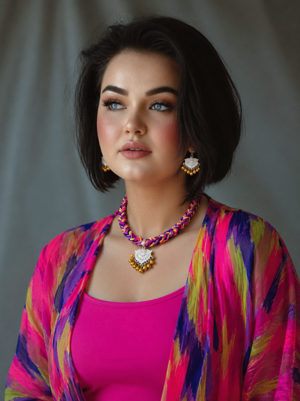 Multicolor handmade necklace set for women with matching earrings main, artistic fashion jewelry online