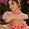 Pink handmade choker necklace set for women with bead detailing and trendy fashion jewelry style closeup