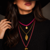 Pink layered handmade necklace set for women, trendy fashion jewelry online closeup