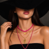 Pink layered handmade necklace set for women, trendy fashion jewelry online frontview