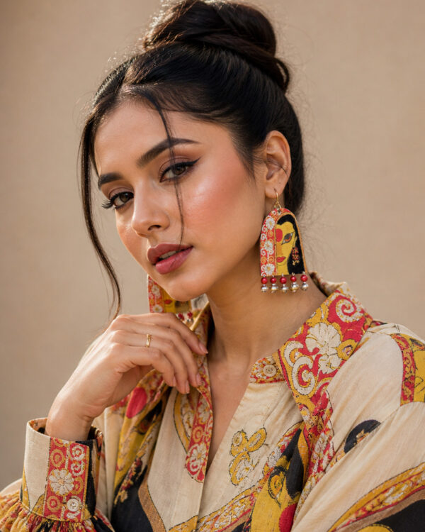 Yellow handmade doll earrings for girls, artistic fashion statement jewelry online