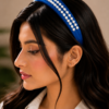 Elegant blue handmade hair band with double pearl detailing for women and girls by GALORIA, perfect for casual, party, office, and wedding wear.