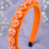 Handmade orange pom pom hair band with soft wool wrapped headband for women and girls by GALORIA, perfect for casual, party and festive wear.